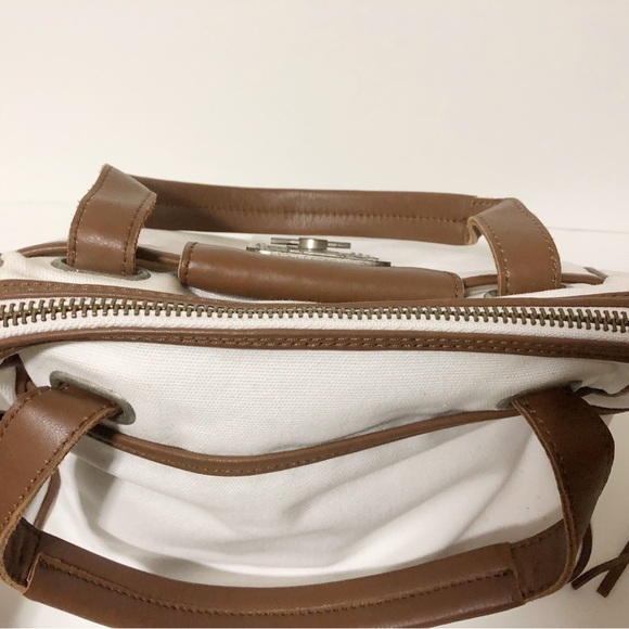 Authentic Diesel White Canvas Leather Distress Hardware Handbag Shoulder Bag - Picture 6 of 13